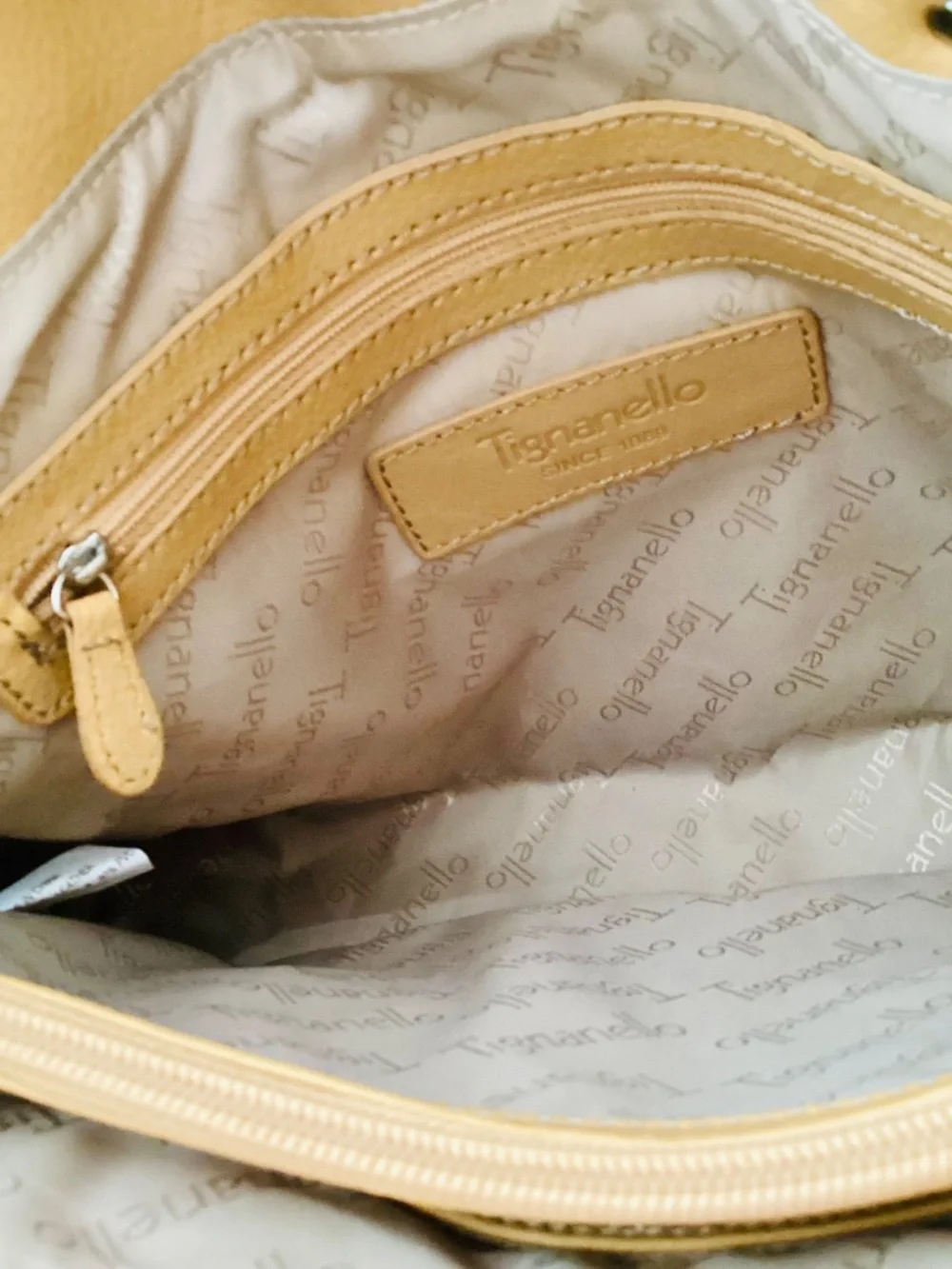 Tignanello Leather Yellow White Large Shoulder Purse Handbag Hobo Tote Summer
